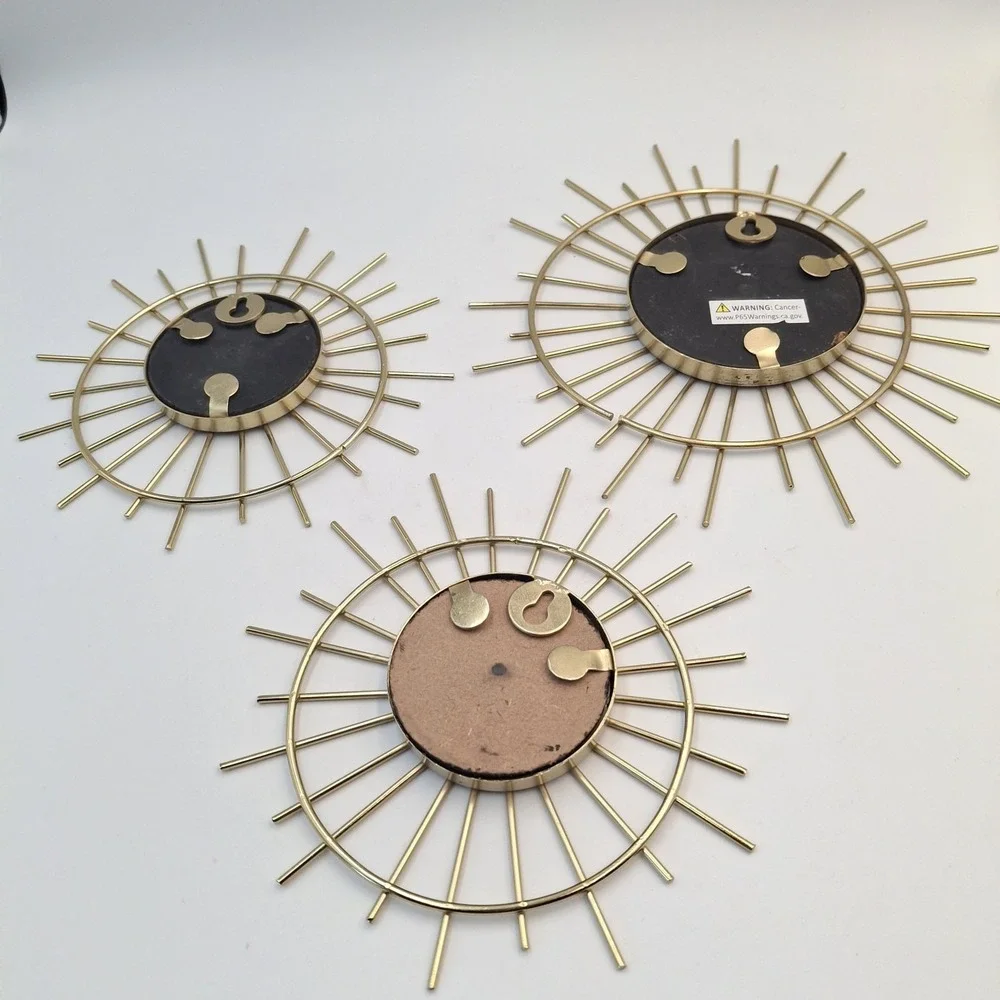 Set of 3 Gold Sunburst Wall Mirrors Metal Starburst Accent Decor 10